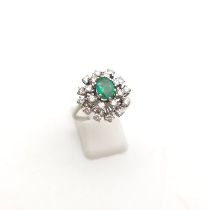 18ct White Gold Vintage Large Emerald And Diamond Multistone Cluster Ring