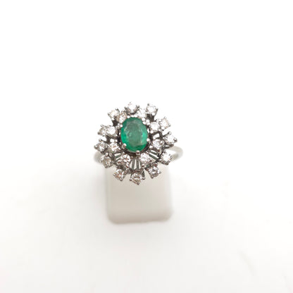 18ct White Gold Vintage Large Emerald And Diamond Multistone Cluster Ring