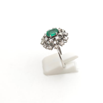 18ct White Gold Vintage Large Emerald And Diamond Multistone Cluster Ring