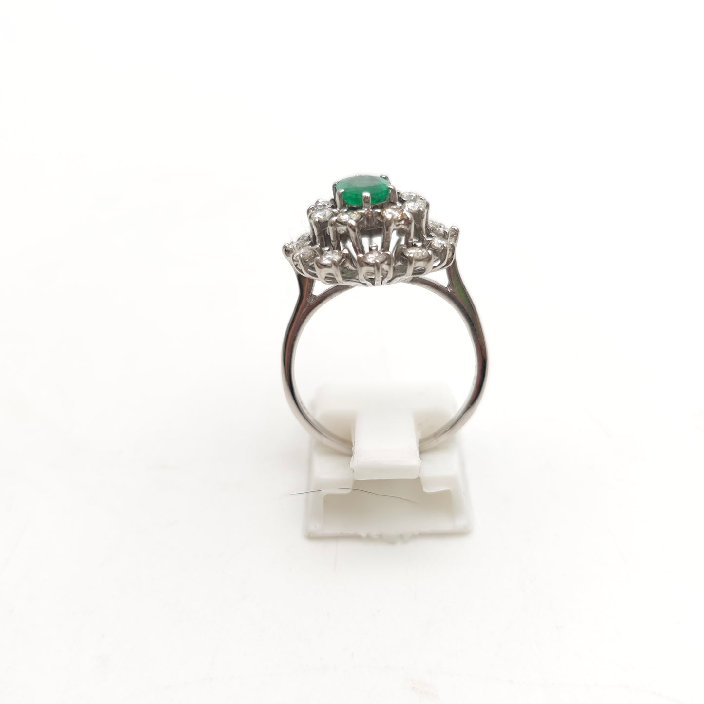 18ct White Gold Vintage Large Emerald And Diamond Multistone Cluster Ring