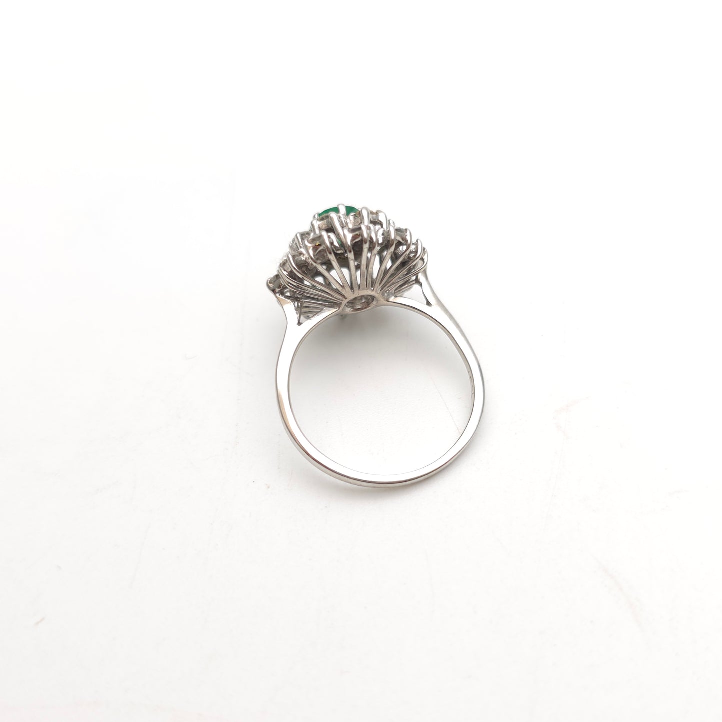 18ct White Gold Vintage Large Emerald And Diamond Multistone Cluster Ring