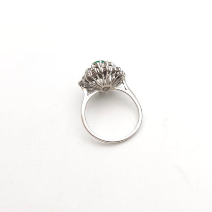 18ct White Gold Vintage Large Emerald And Diamond Multistone Cluster Ring