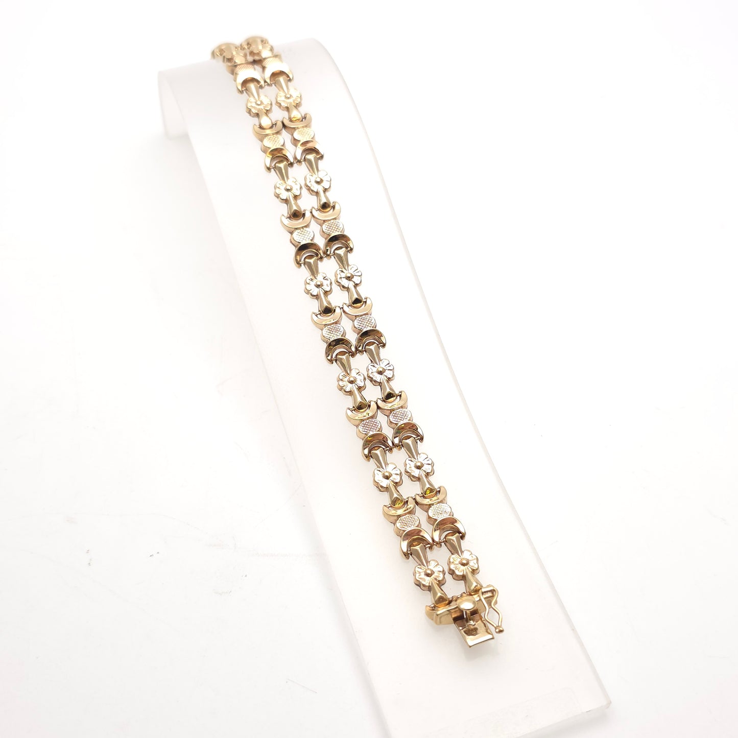 9ct Yellow Gold Antique Hollow Link Floral Fancy Link Cuff Bracelet