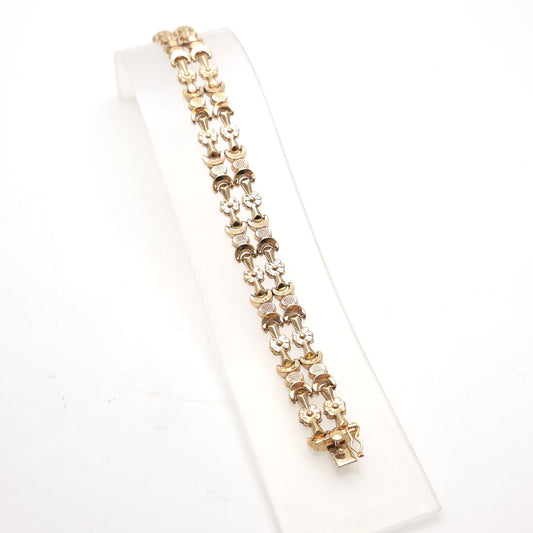 9ct Yellow Gold Antique Hollow Link Floral Fancy Link Cuff Bracelet