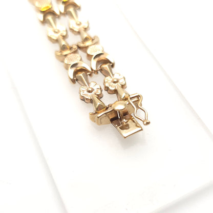 9ct Yellow Gold Antique Hollow Link Floral Fancy Link Cuff Bracelet