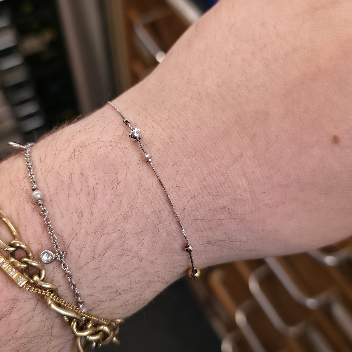 18ct White Gold And Yellow Gold Moving Beaded Lightweight Bracelet