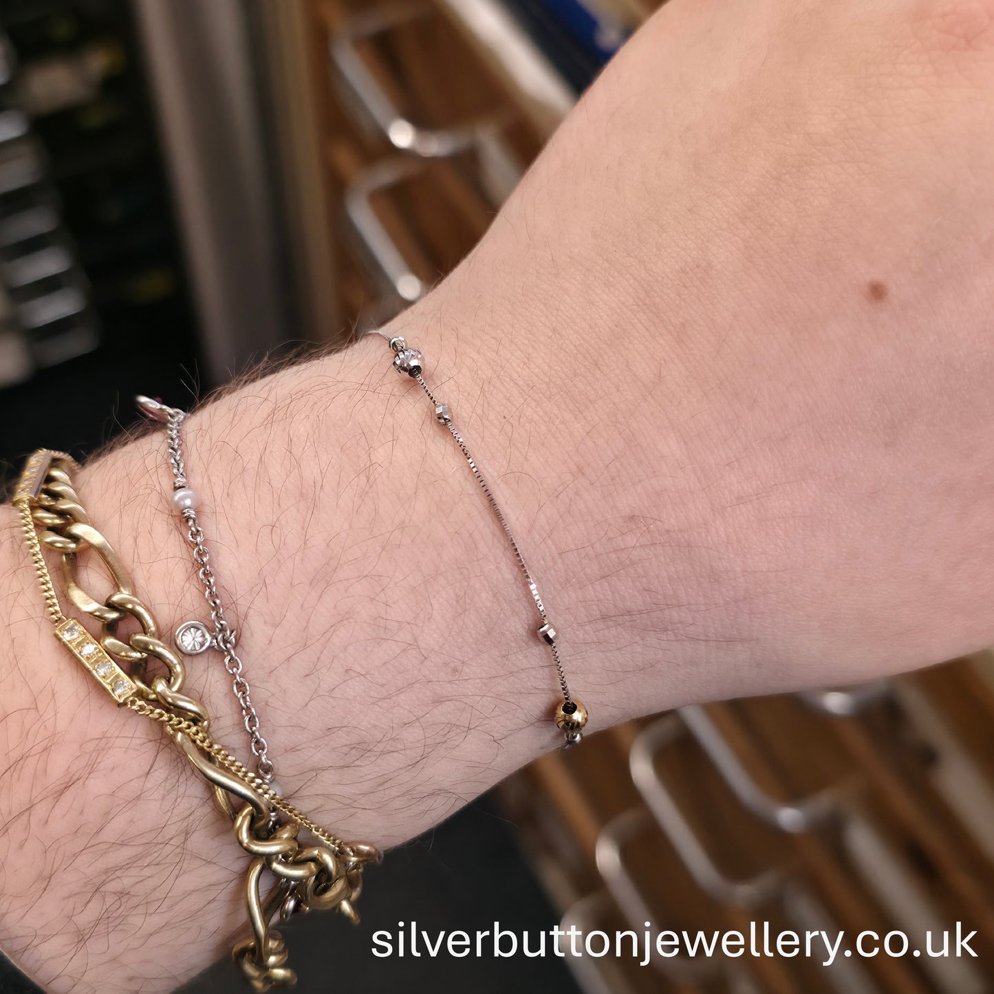 18ct White Gold And Yellow Gold Moving Beaded Lightweight Bracelet
