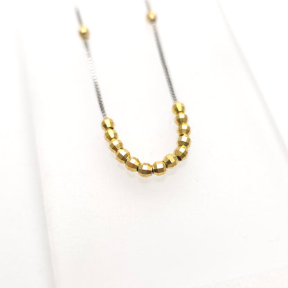 18ct White Gold And Yellow Gold Faceted Free Moving Beaded Necklace 16"