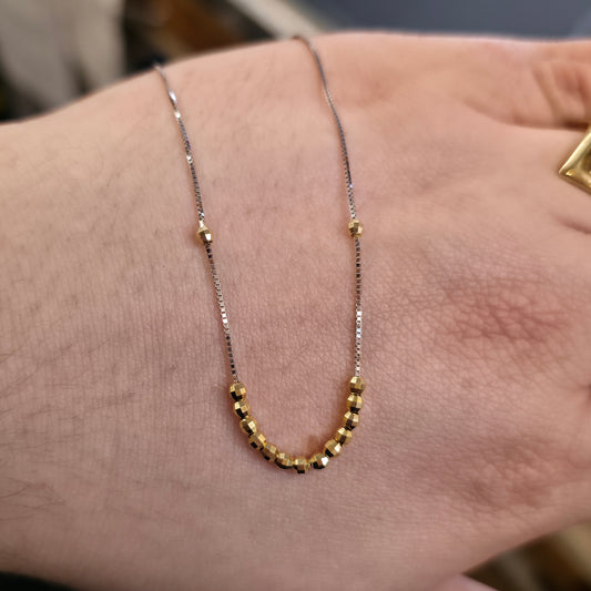 18ct White Gold And Yellow Gold Faceted Free Moving Beaded Necklace 16"