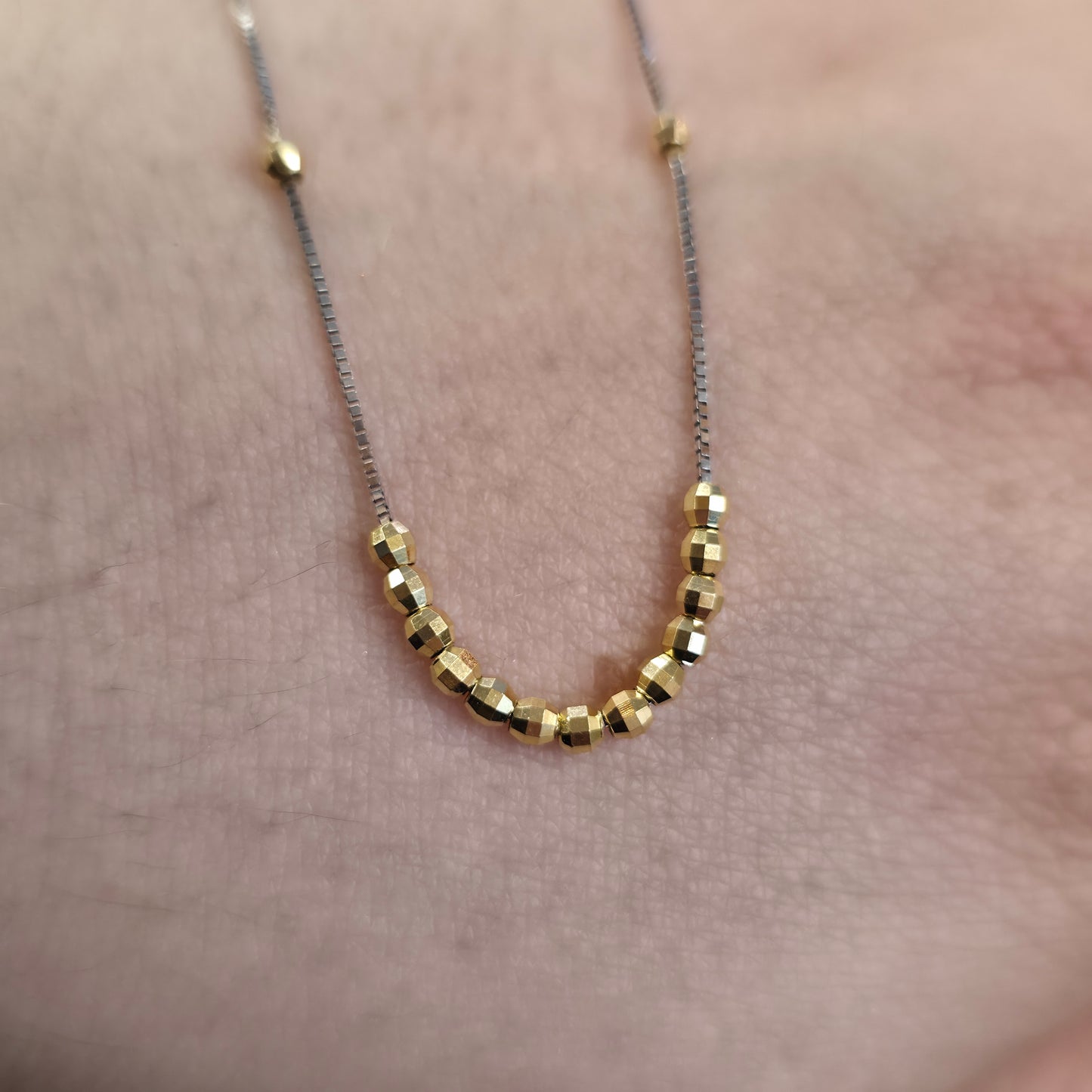 18ct White Gold And Yellow Gold Faceted Free Moving Beaded Necklace 16"