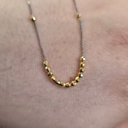 18ct White Gold And Yellow Gold Faceted Free Moving Beaded Necklace 16"