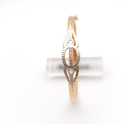 9ct Yellow Gold With White Gold Detail Pink Stone Set Lightweight Bangle