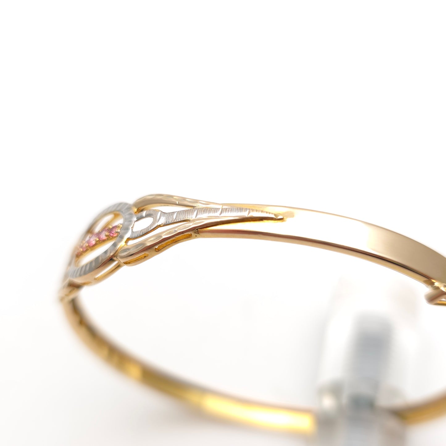 9ct Yellow Gold With White Gold Detail Pink Stone Set Lightweight Bangle