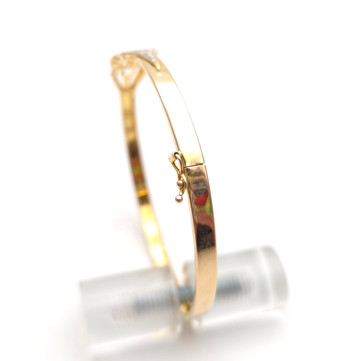 9ct Yellow Gold With White Gold Detail Pink Stone Set Lightweight Bangle