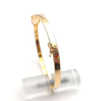 9ct Yellow Gold With White Gold Detail Pink Stone Set Lightweight Bangle