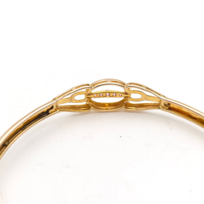 9ct Yellow Gold With White Gold Detail Pink Stone Set Lightweight Bangle