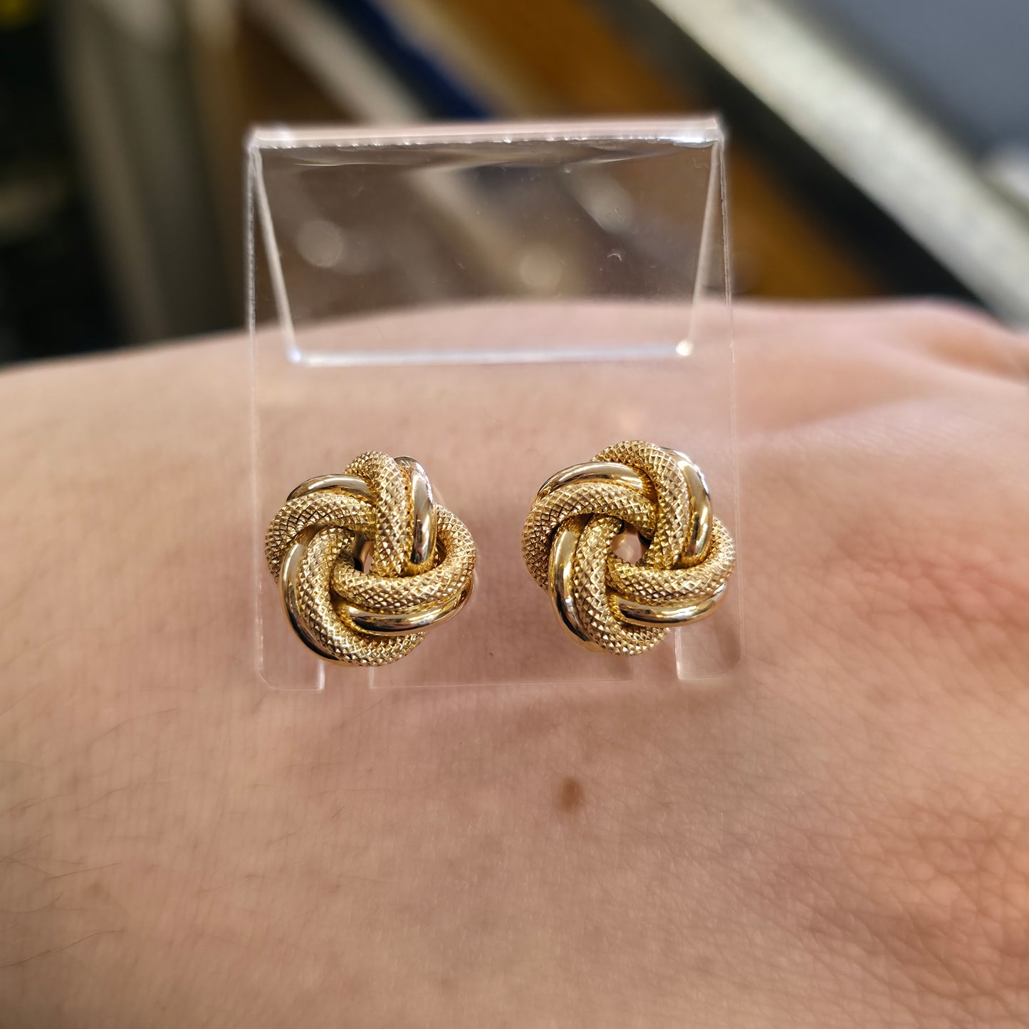 9ct Yellow Gold Vintage XL Extra Large Textured Knot Stud Earrings