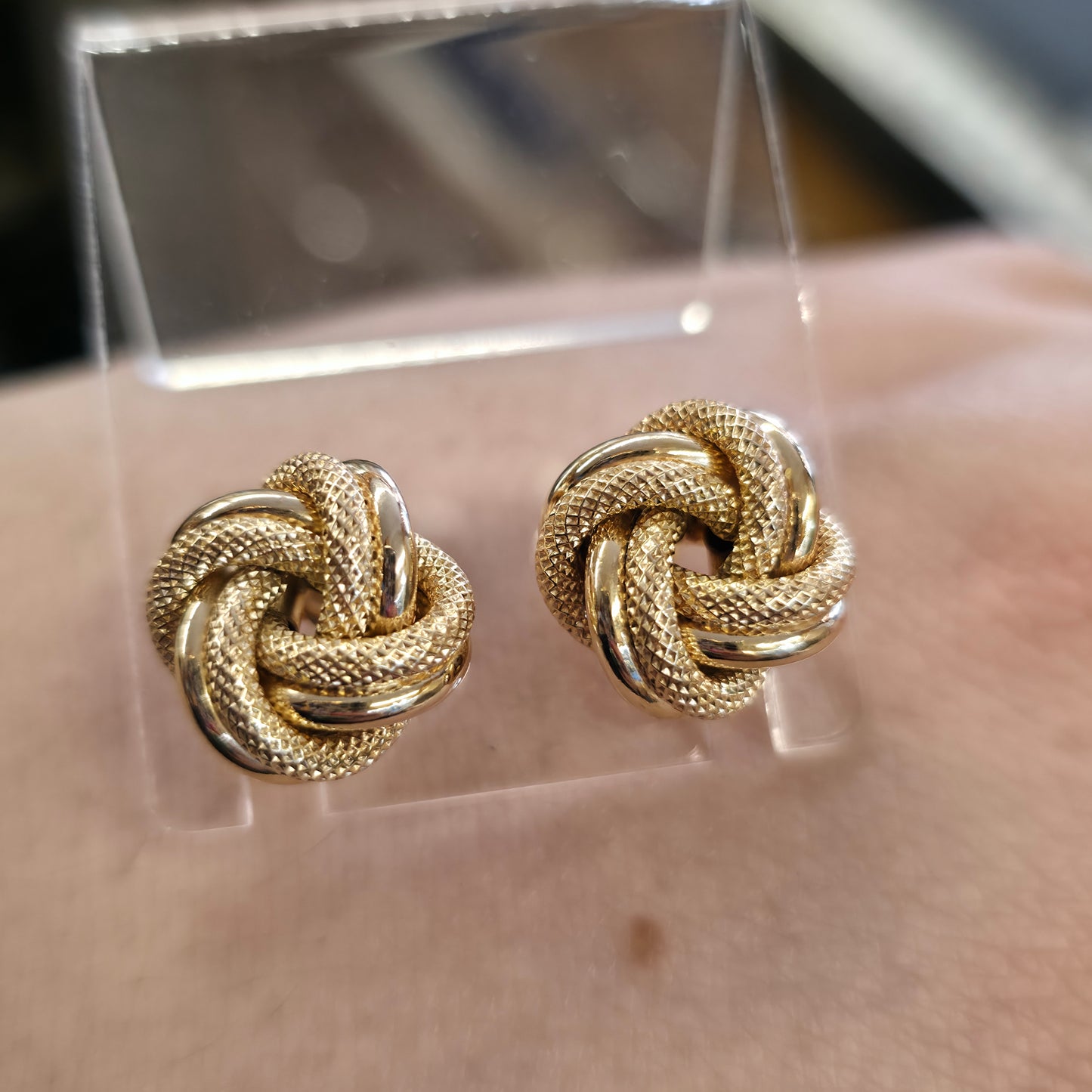 9ct Yellow Gold Vintage XL Extra Large Textured Knot Stud Earrings
