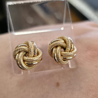 9ct Yellow Gold Vintage XL Extra Large Textured Knot Stud Earrings
