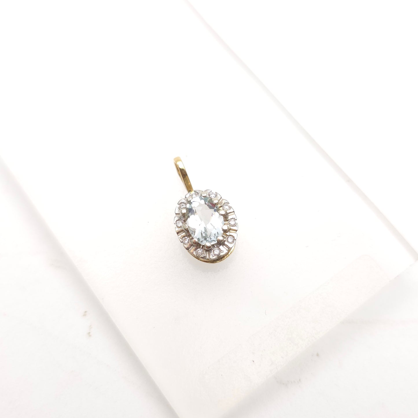 9ct Yellow And White Gold Vintage Aquamarine And Diamond Halo Pendant