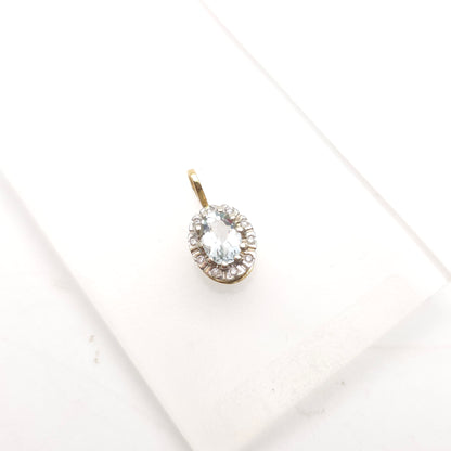 9ct Yellow And White Gold Vintage Aquamarine And Diamond Halo Pendant
