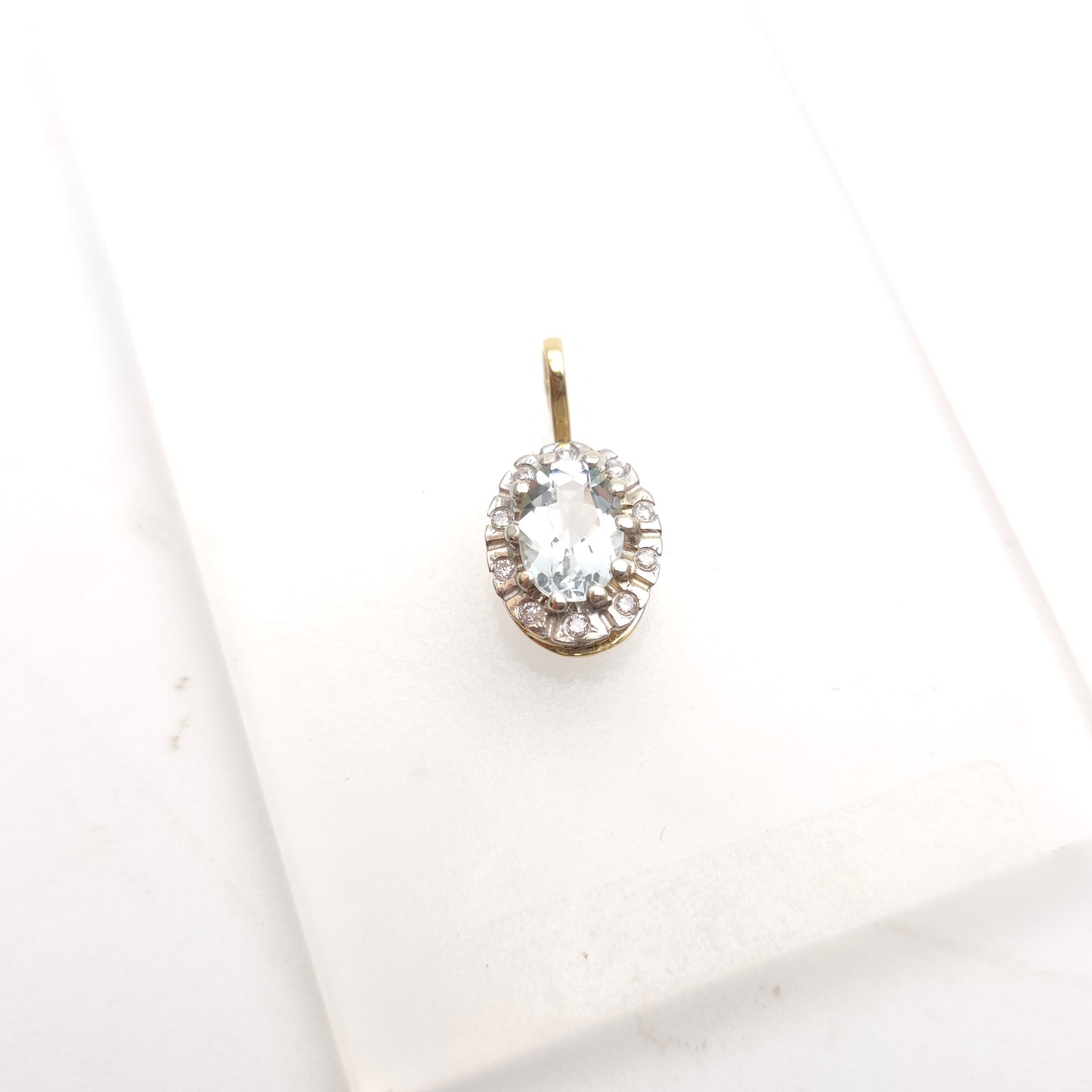 9ct Yellow And White Gold Vintage Aquamarine And Diamond Halo Pendant