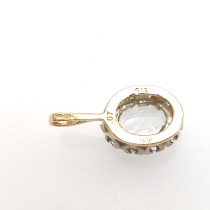 9ct Yellow And White Gold Vintage Aquamarine And Diamond Halo Pendant