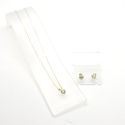 9ct Yellow Gold Heart Cut Blue Topaz Solitaire Pendant And Stud Earring Set