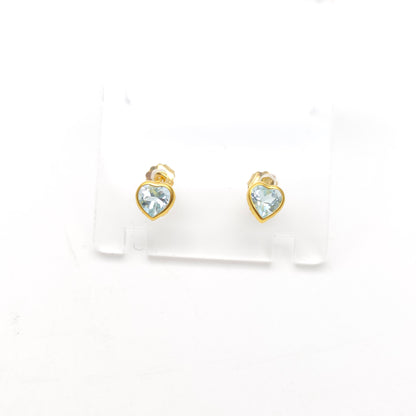 9ct Yellow Gold Heart Cut Blue Topaz Solitaire Pendant And Stud Earring Set