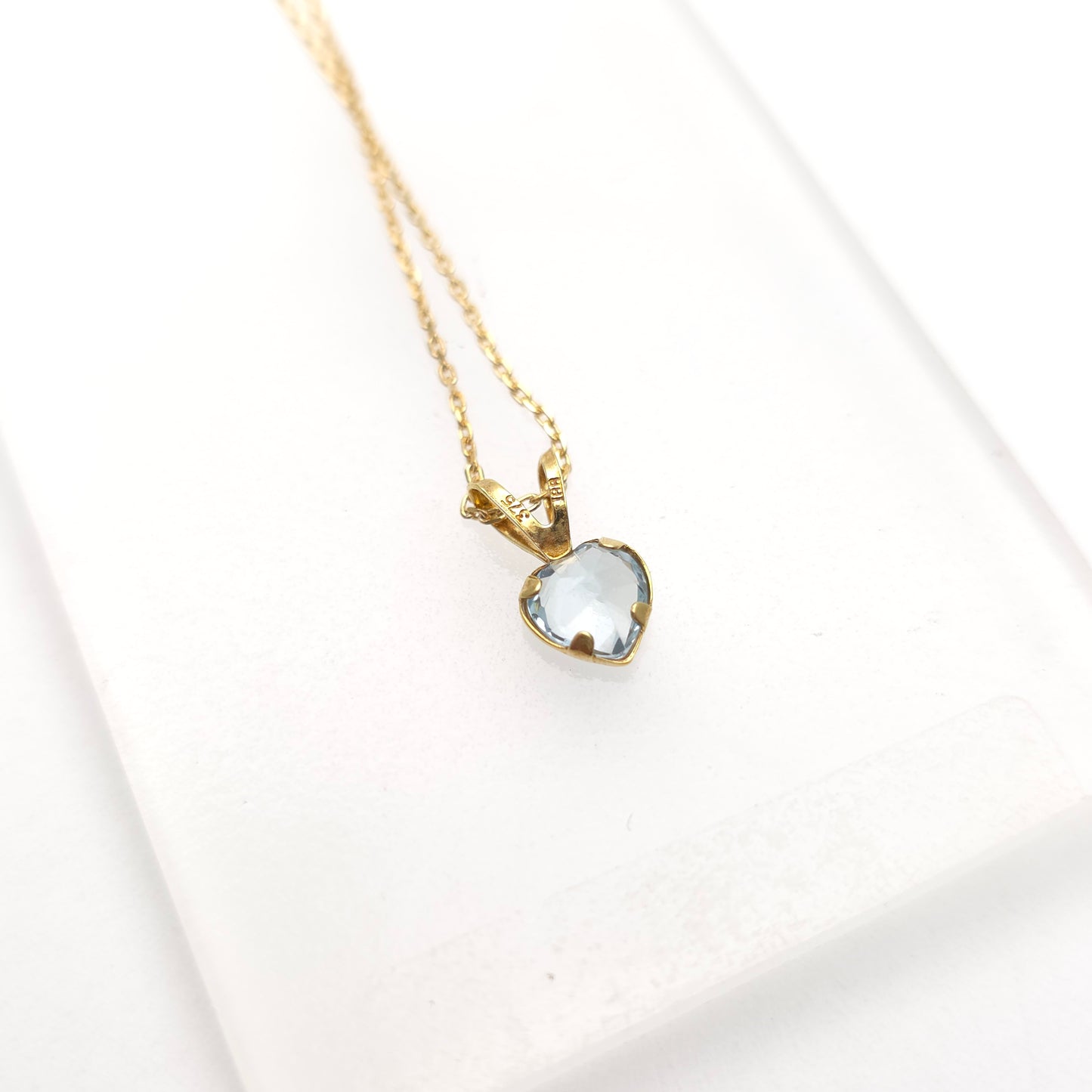 9ct Yellow Gold Heart Cut Blue Topaz Solitaire Pendant And Stud Earring Set