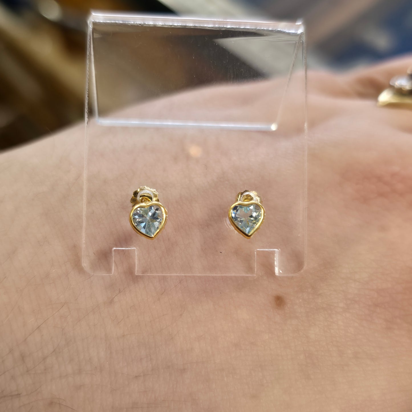 9ct Yellow Gold Heart Cut Blue Topaz Solitaire Pendant And Stud Earring Set
