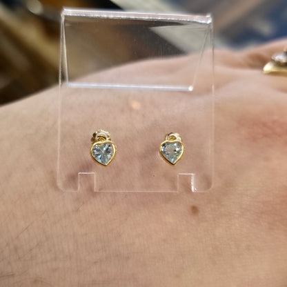 9ct Yellow Gold Heart Cut Blue Topaz Solitaire Pendant And Stud Earring Set