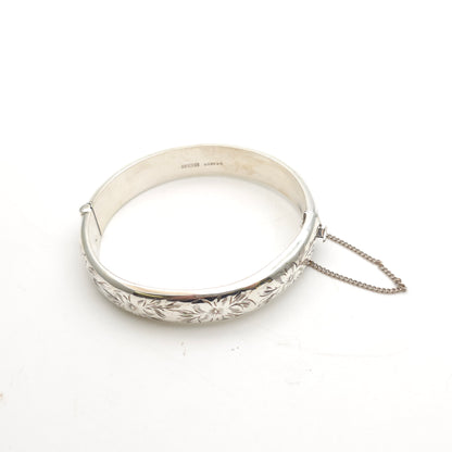 Sterling Silver Vintage Floral Engraved Patterned Hinged Bangle