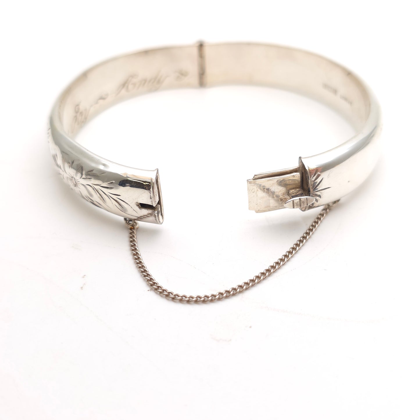 Sterling Silver Vintage Floral Engraved Patterned Hinged Bangle