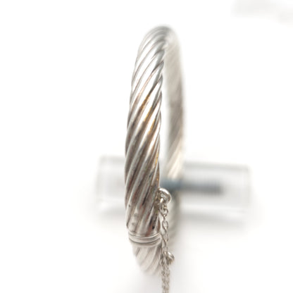 Sterling Silver Vintage Twisted Striped Ribbed Hinged Bangle With Safety Chain