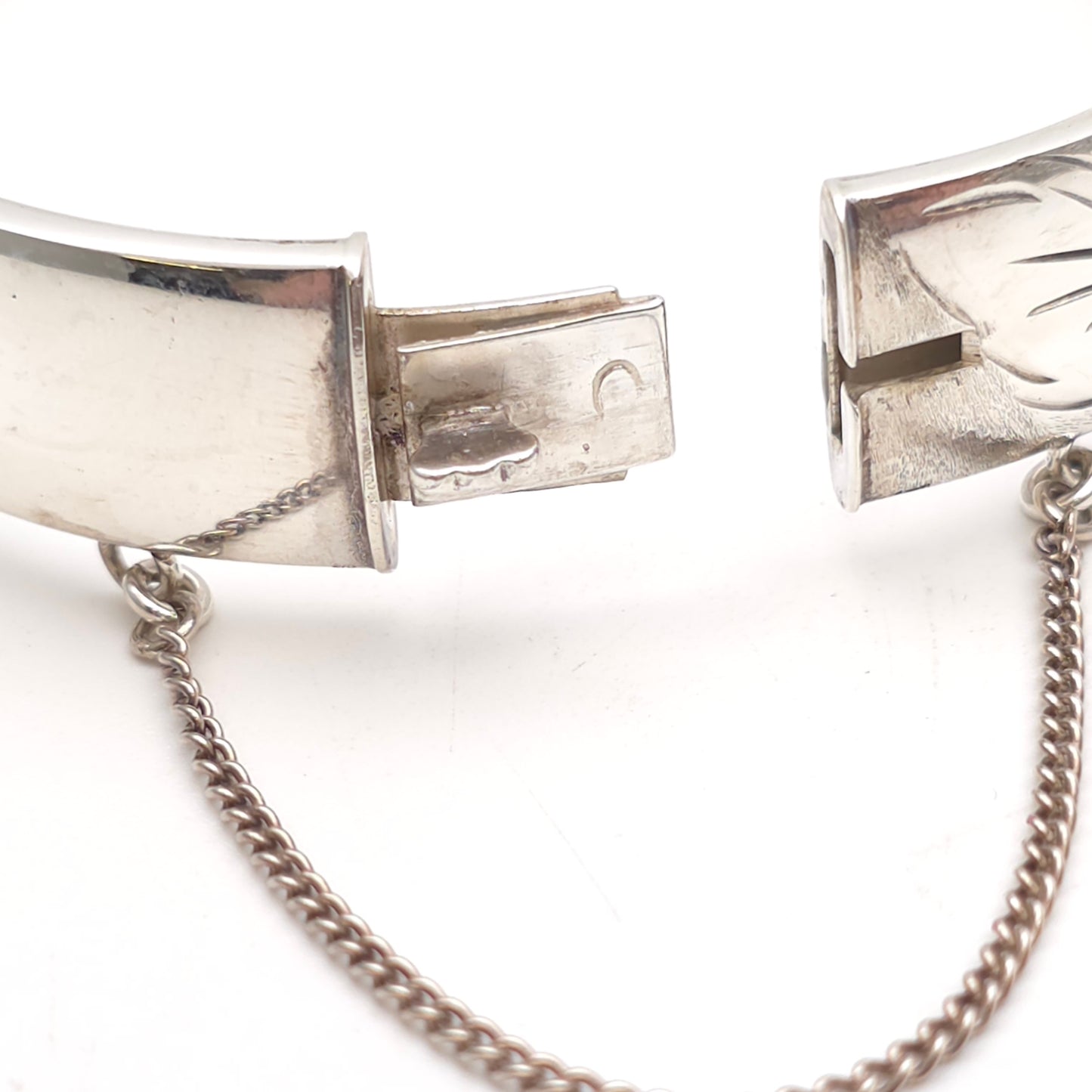 Sterling Silver Vintage Half Engraved Floral Hinged Bangle