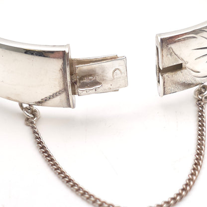 Sterling Silver Vintage Half Engraved Floral Hinged Bangle