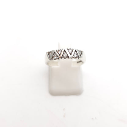 Sterling Silver White Stone Zig Zag Style Band Ring