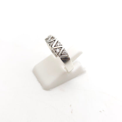 Sterling Silver White Stone Zig Zag Style Band Ring