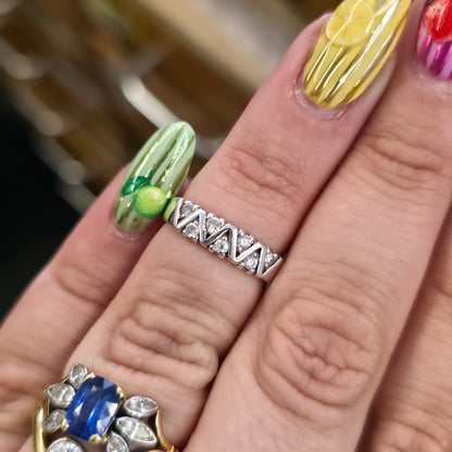 Sterling Silver White Stone Zig Zag Style Band Ring