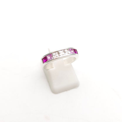 Sterling Silver Princess Cut Pink And White Stone Graduated Channel Set Ring