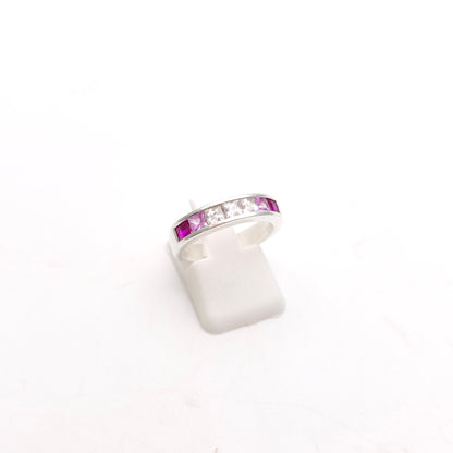 Sterling Silver Princess Cut Pink And White Stone Graduated Channel Set Ring