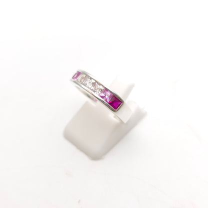Sterling Silver Princess Cut Pink And White Stone Graduated Channel Set Ring