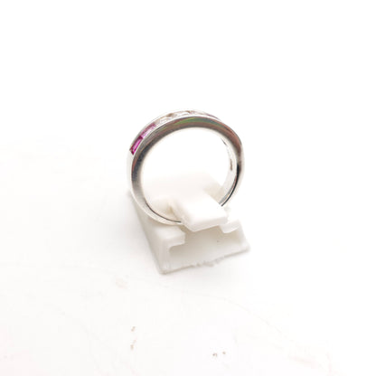 Sterling Silver Princess Cut Pink And White Stone Graduated Channel Set Ring