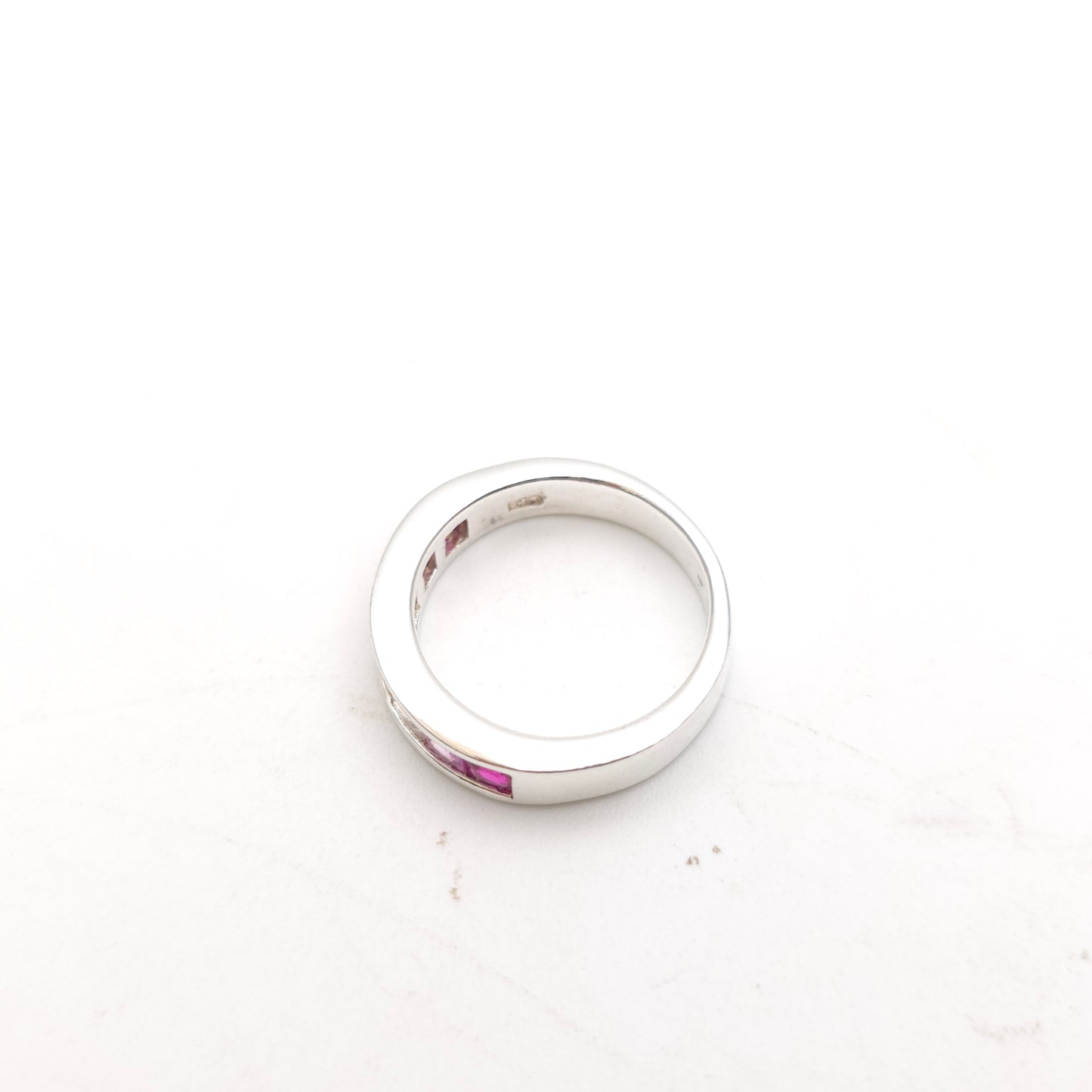 Sterling Silver Princess Cut Pink And White Stone Graduated Channel Set Ring