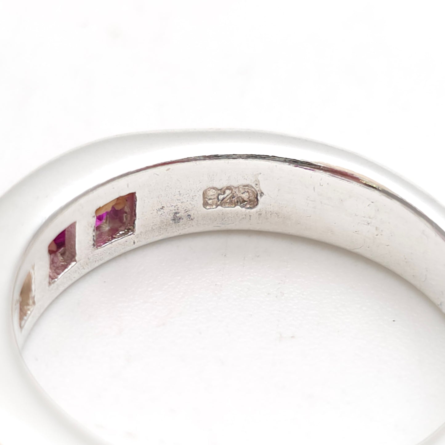 Sterling Silver Princess Cut Pink And White Stone Graduated Channel Set Ring