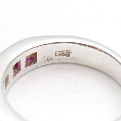 Sterling Silver Princess Cut Pink And White Stone Graduated Channel Set Ring