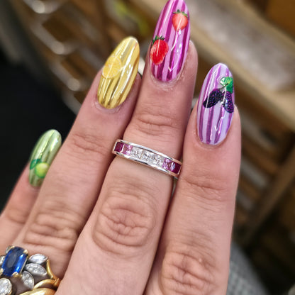 Sterling Silver Princess Cut Pink And White Stone Graduated Channel Set Ring