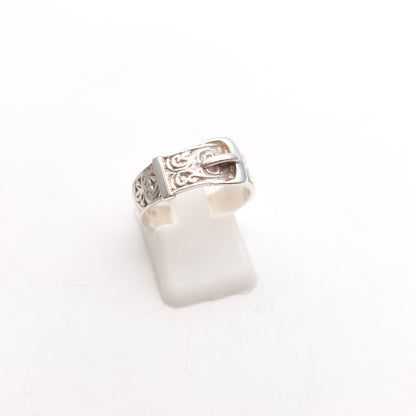 Sterling Silver Vintage Patterned Buckle Band Ring