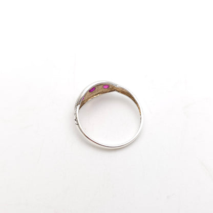 Sterling Silver Vintage Ethnic Style Three Stone Ruby Boat Ring